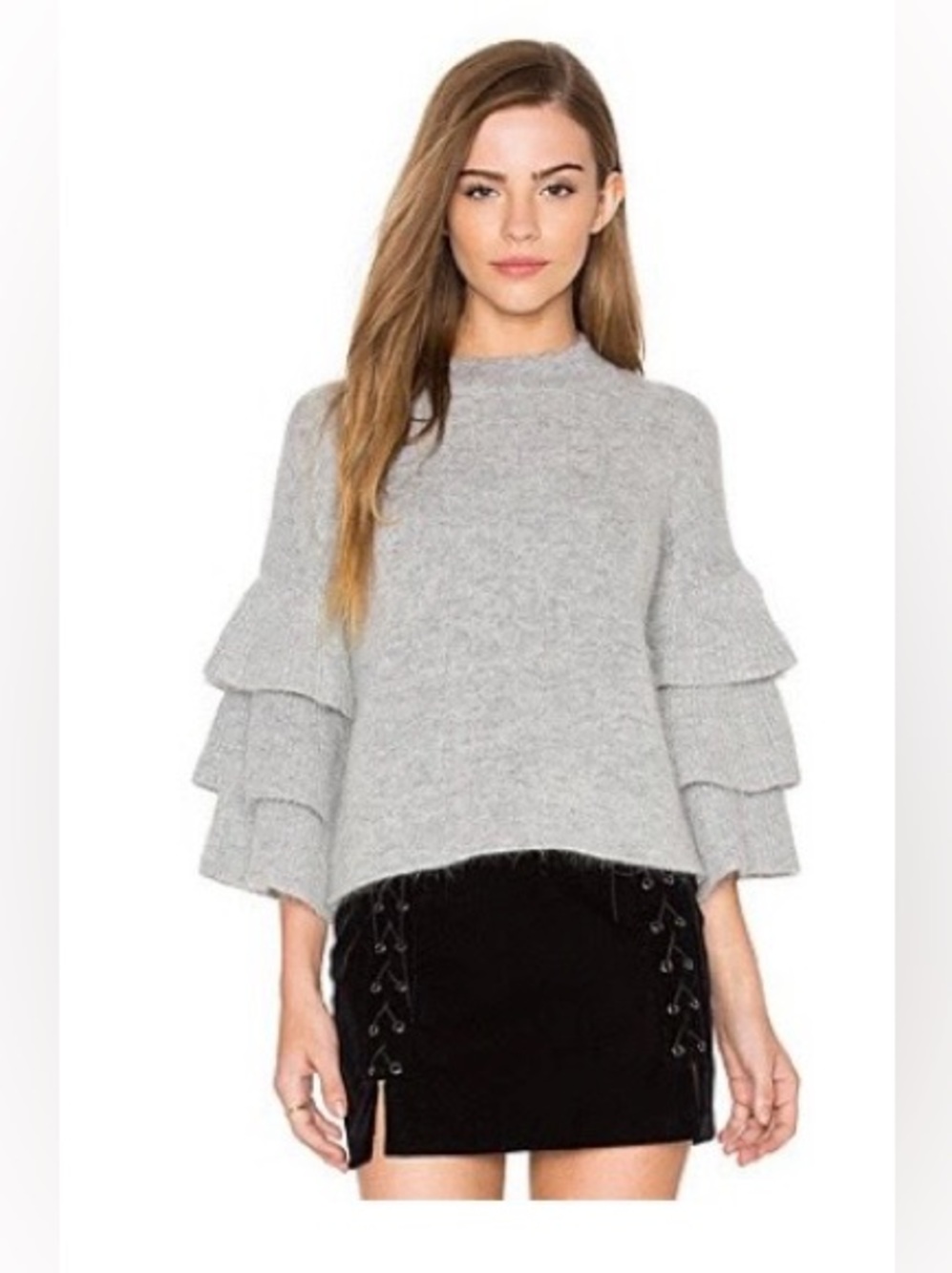 Ruffle Sleeve Crewneck Sweater